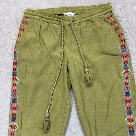 Sundance Pants Women's Small Buena Vista Colorful Embroidered Jogger Olive Boho - Picture 3 of 14